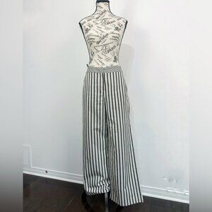 Escada Sport Striped Wide Leg Cotton Linen Blend Trousers Sz 38 Euro